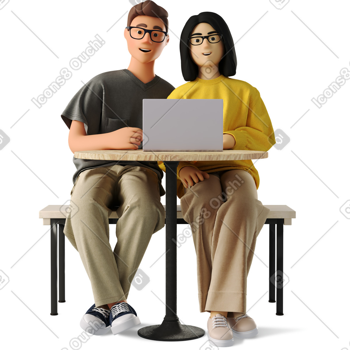 Иллюстрация Man and woman at table with laptop в стиле 3D Business — скачать в форматах PNG, SVG