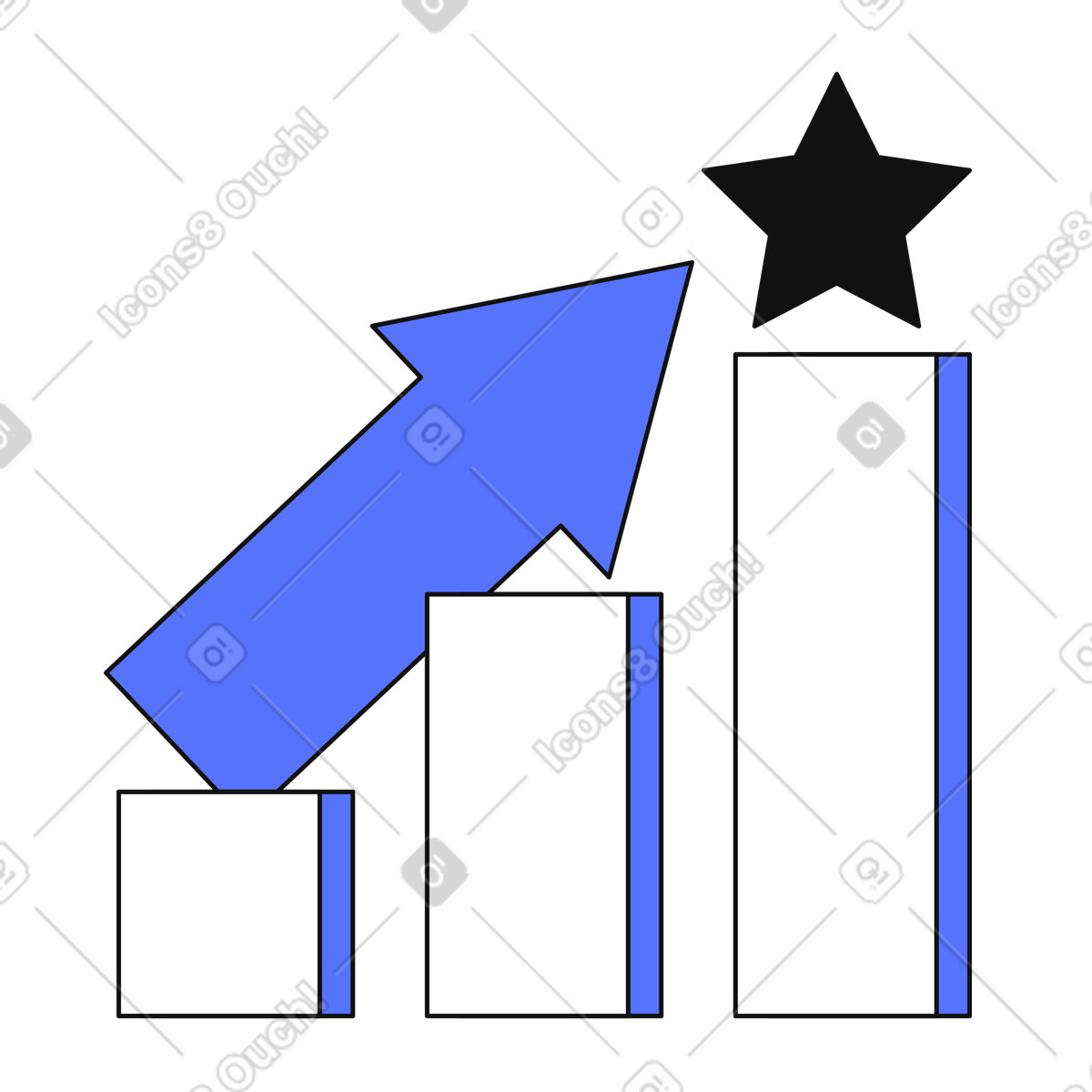 Growth arrow rising over bar chart reaching star success goal-Illustration im -Stil als Download in PNG, SVG