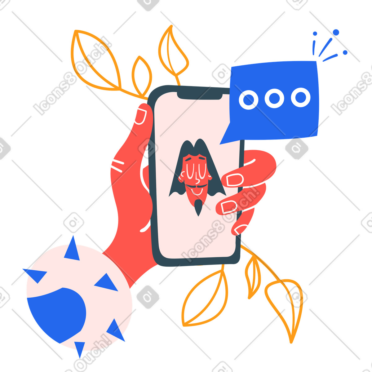 Talking to a friend on phone illustration in Kingdom style download in PNG, SVG