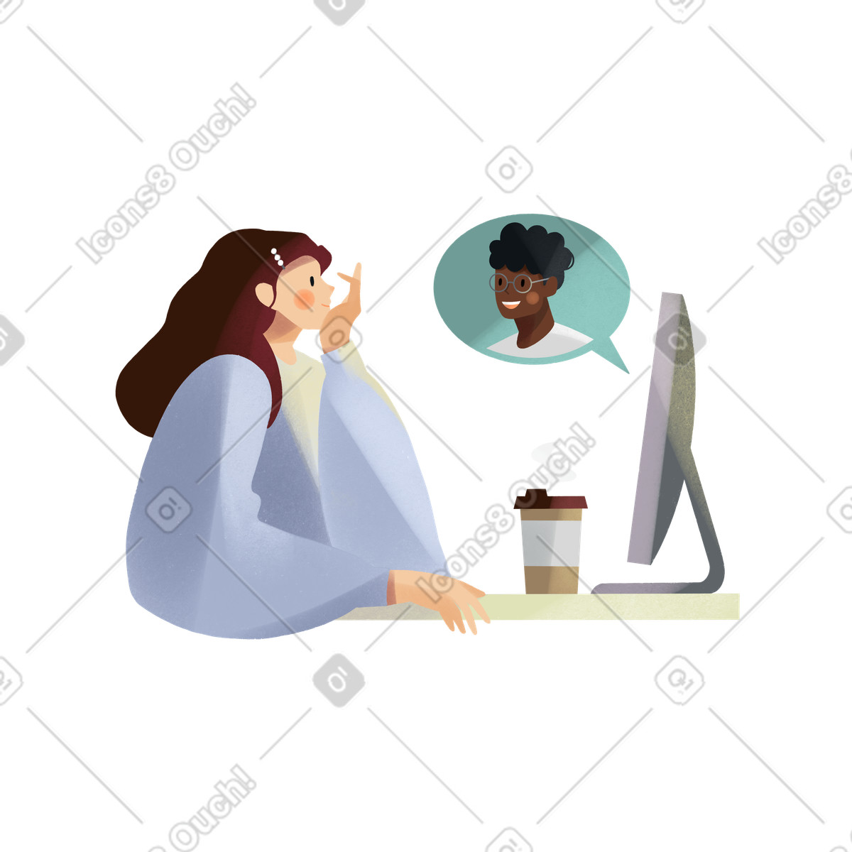 Friends talking on video call illustration in Shine style download in PNG, SVG