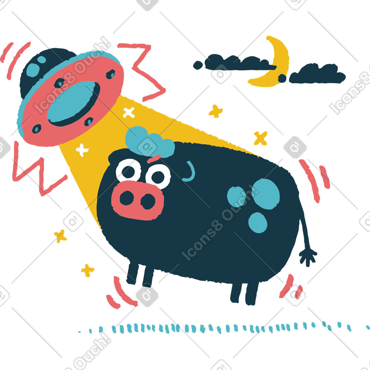 Flamenco スタイルの 夜に牛を盗むufo のイラストをPNG、SVG形式でダウンロード