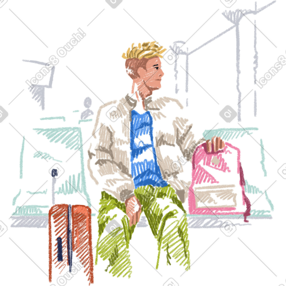 Giovane che aspetta il passaggio illustrazione in stile Sketchbook scarica in PNG, SVG