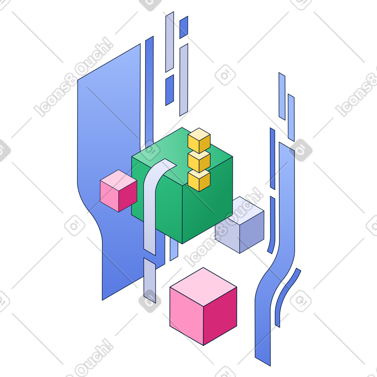Ilustración Espacio digital, flujo de datos, sistemas modernos en estilo Neat a descargar en PNG y SVG