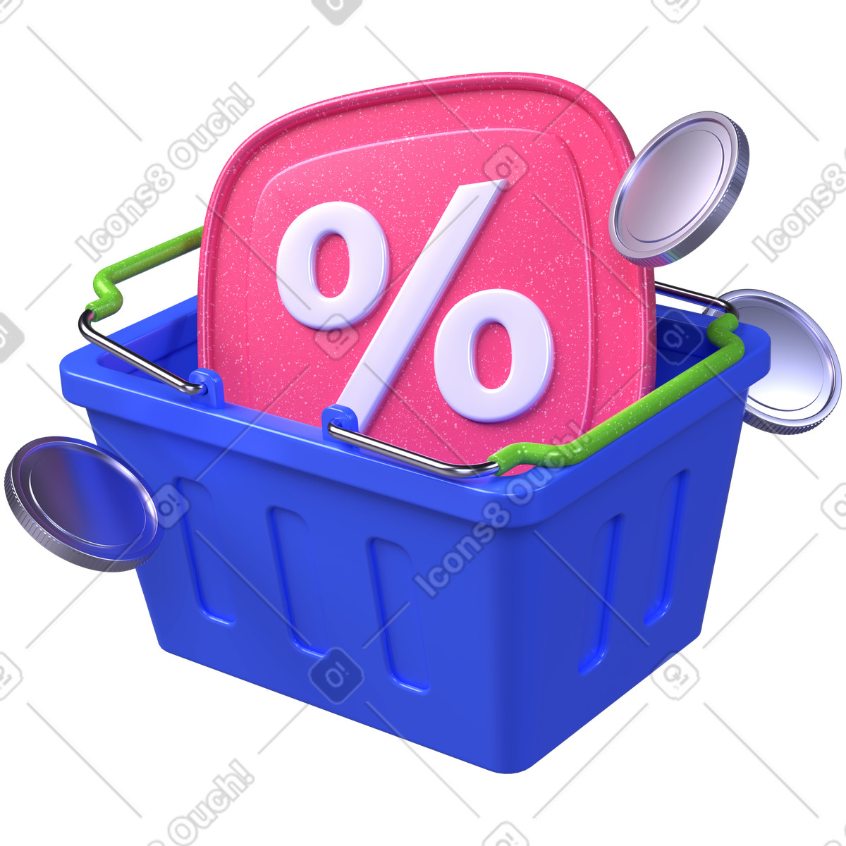 Online shopping discount, Sale basket, Percent savings illustration in PNG, SVG