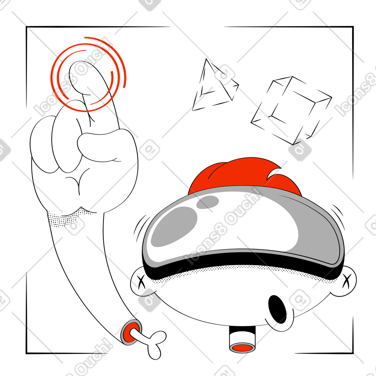 下载 Looney 风格的 人类与虚拟现实中的物体互动 插画，支持 PNG、SVG 格式