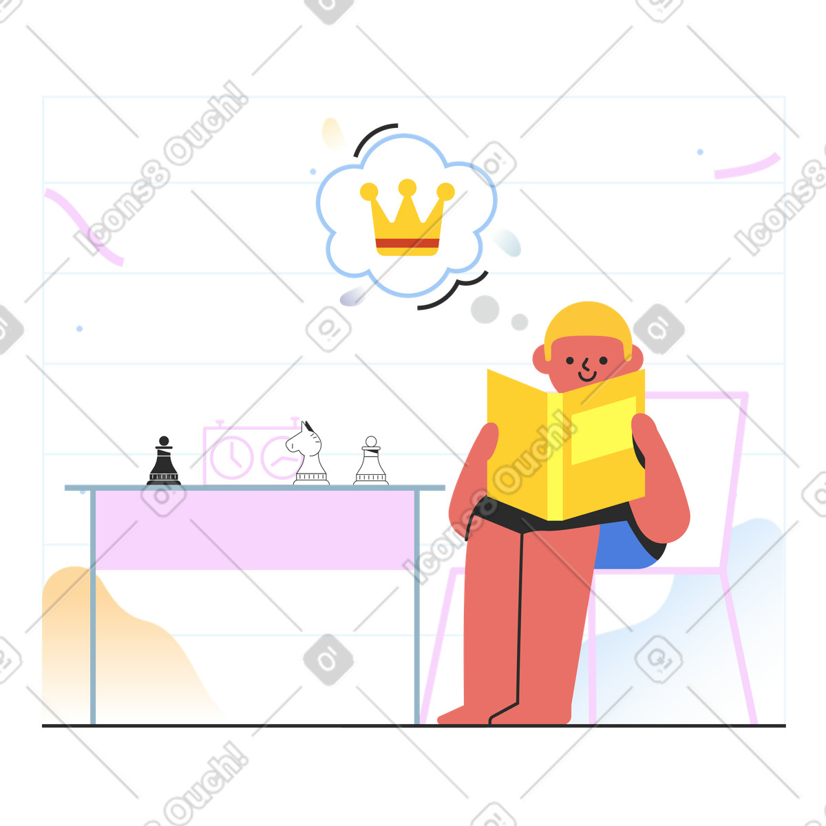 Learning chess rules illustration in Marginalia style download in PNG, SVG
