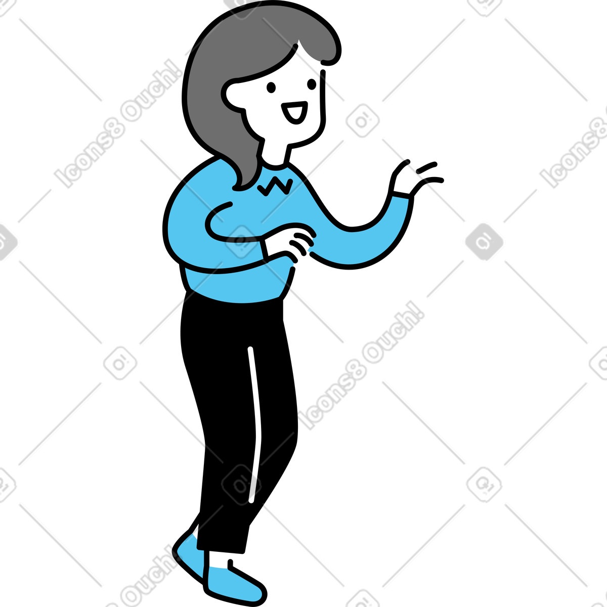 Giovane donna che tende le mani illustrazione in stile Mochi scarica in PNG, SVG