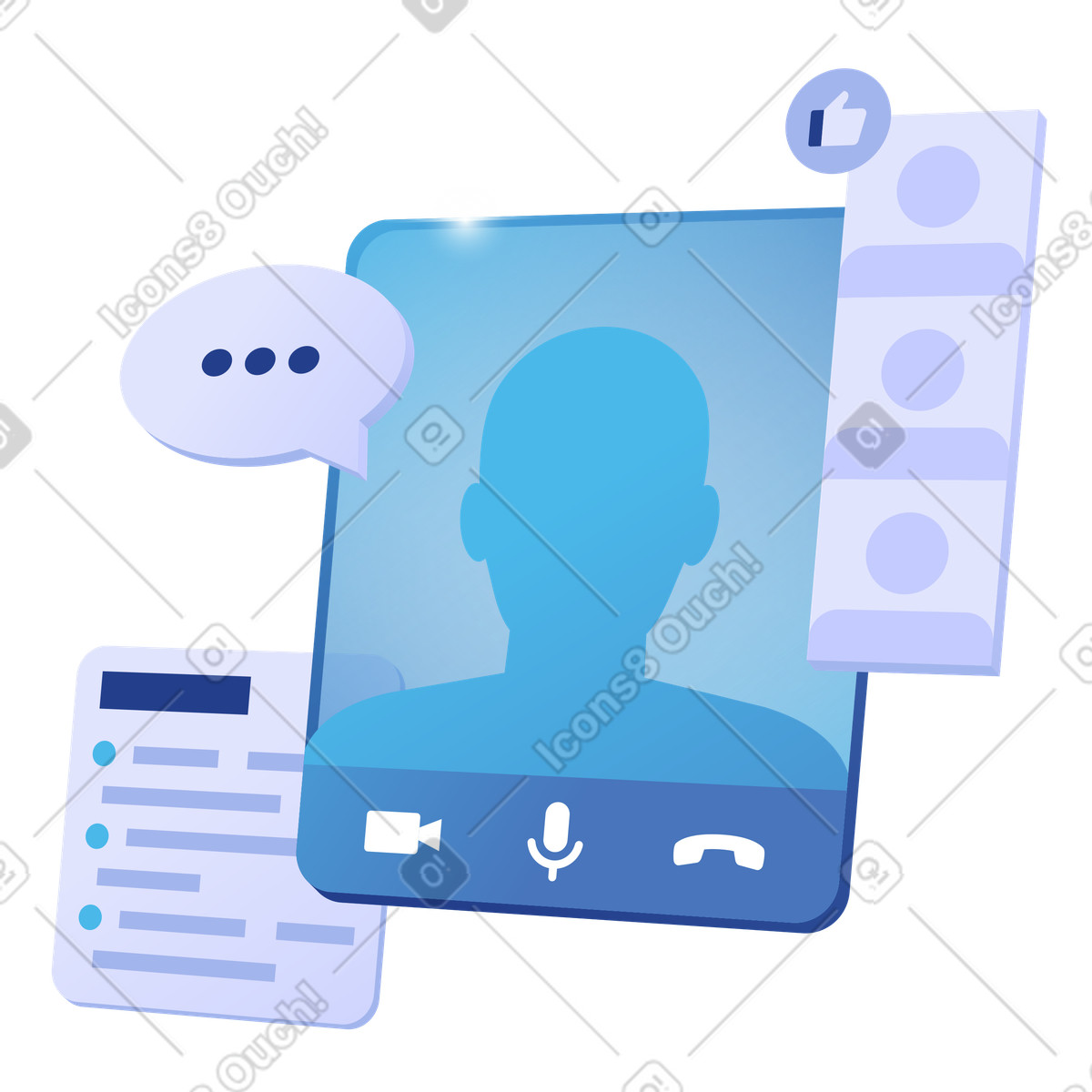 Videoconference online meeting interface with chat bubbles and participant list illustration in Quantum style download in PNG, SVG