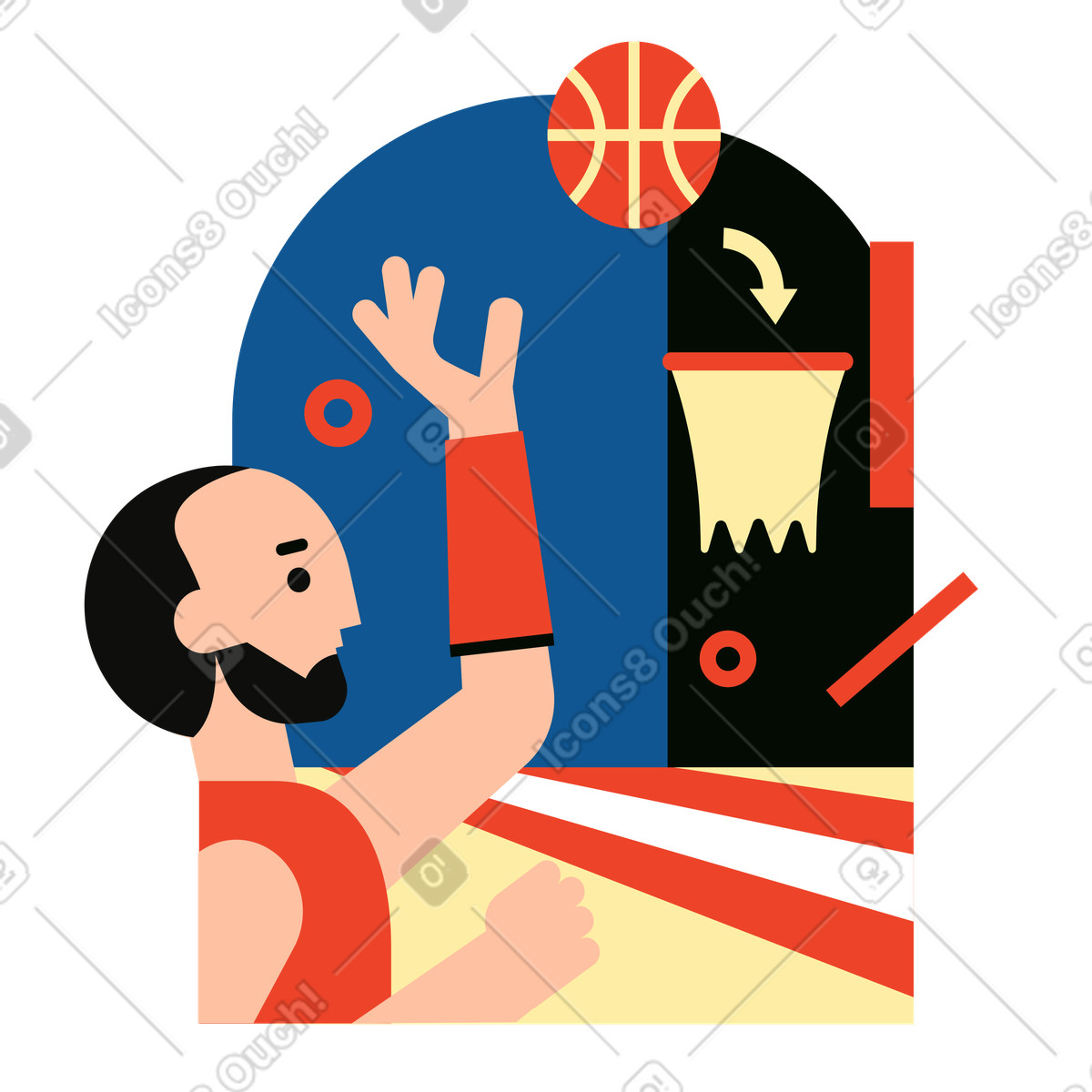Basketball player throwing ball into the basket illustration in Polar style download in PNG, SVG
