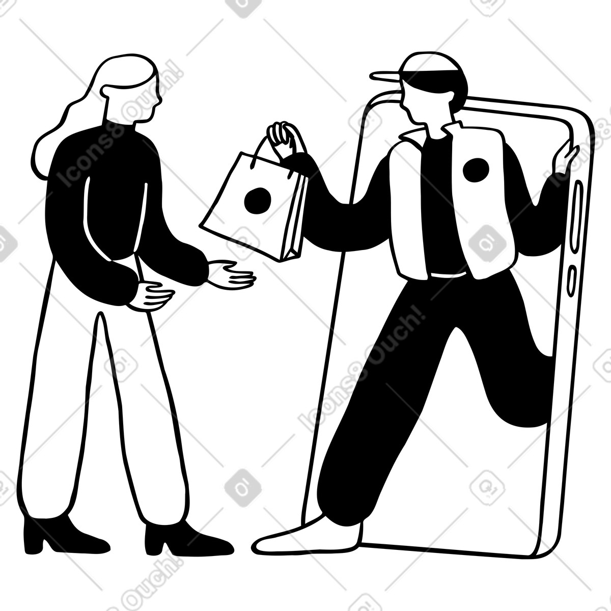 Courier delivery of mobile order illustration in Journal style download in PNG, SVG