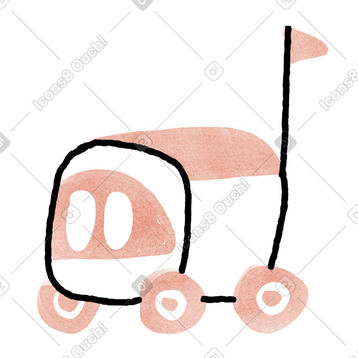 Anthropic Claude Hand Drawn スタイルの Courier robot car with simple outline and raised flag のイラストをPNG、SVG形式でダウンロード