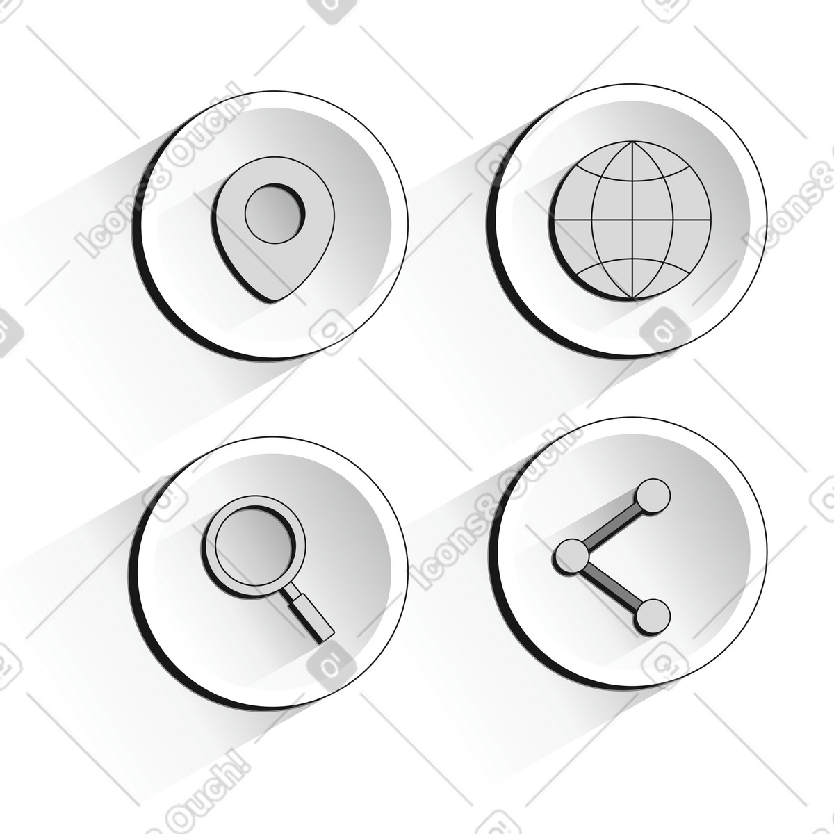 Ilustração de User interface button set with navigation and search icons em no estilo Futuristic para baixar em PNG, SVG