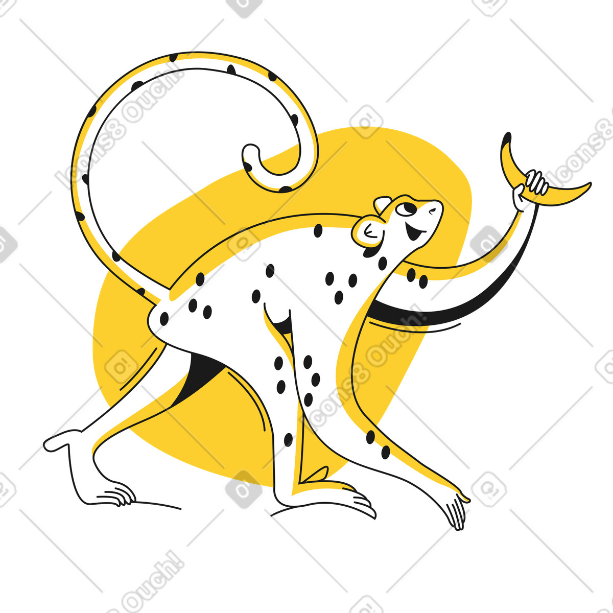 Monkey walking and carrying a banana illustration in Taxi style download in PNG, SVG