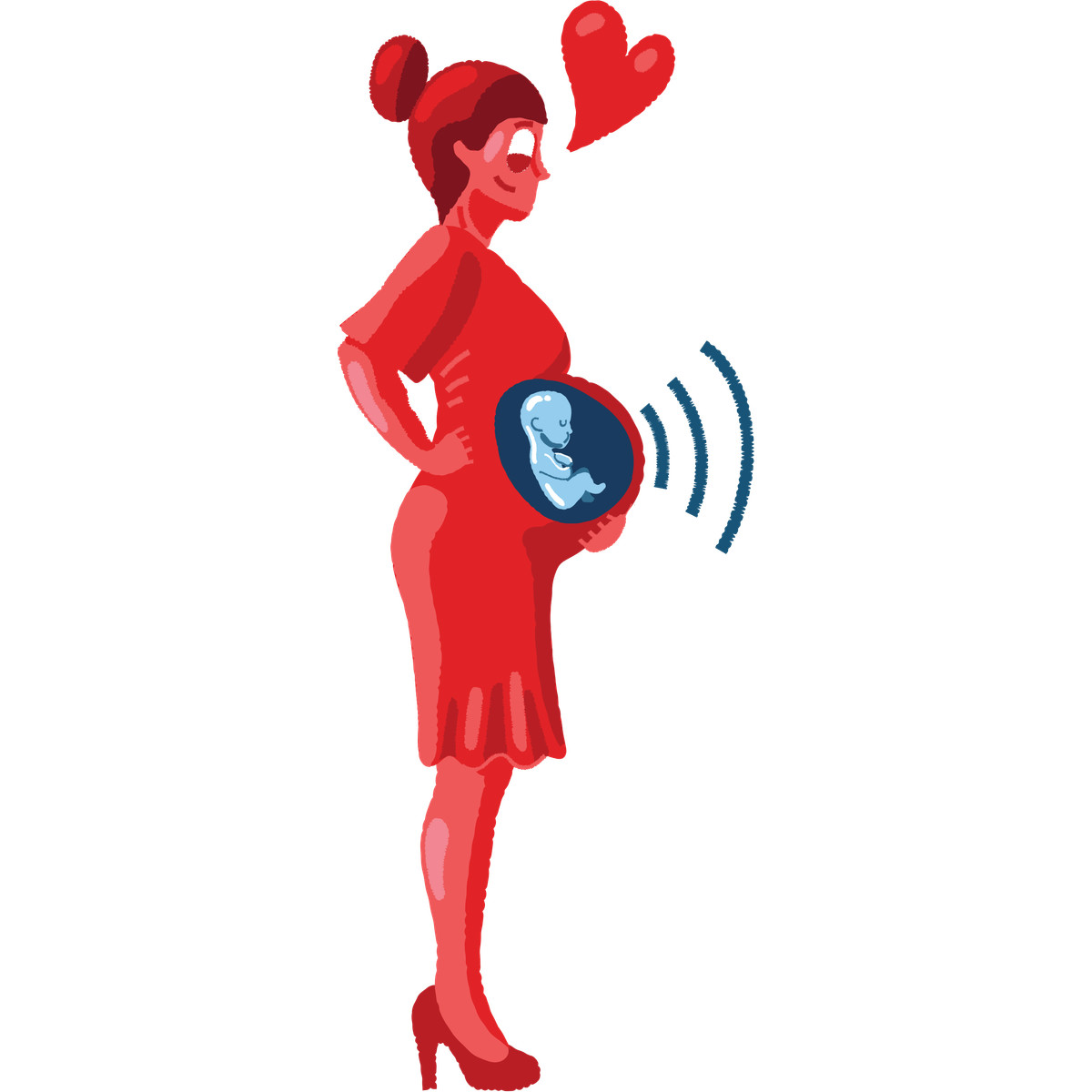 Pregnant woman with visible baby and heart, Maternity arrival wait illustration in Cherry style download in PNG, SVG