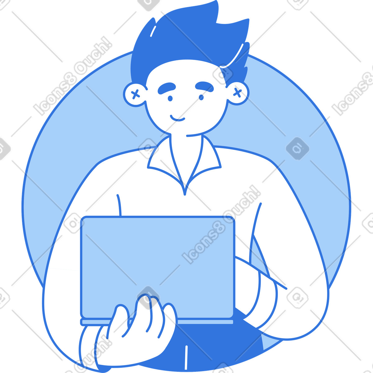 Ilustração de Jovem olhando para laptop em no estilo Sky baixar em PNG, SVG