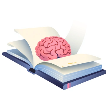 A book opening to reveal a brain inside, with pages forming the brain folds
