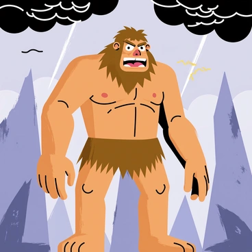 A Neanderthal with a robust physique stands in a rocky landscape. The Neanderthal's facial expressions shift dramatically, showcasing a range of emotions like surprise, fear, and determination. Its eyes widen in disbelief, eyebrows raised, and mouth agape in shock. The next moment, the face contorts with fear, eyebrows furrowed, and lips pressed tightly together. Finally, the Neanderthal displays a fierce determination, with a strong jawline and narrowed eyes. The background includes jagged rocks and a sky filled with dark clouds, indicating an impending storm, enhancing the dramatic atmosphere.