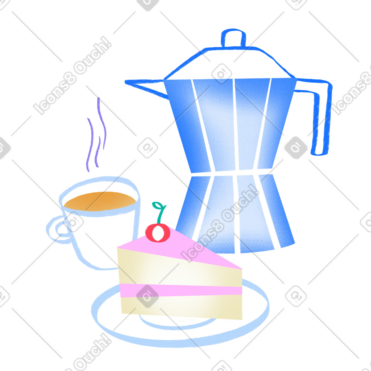 Ilustración Coffee break with a cake en estilo Bonny descargar en PNG y SVG