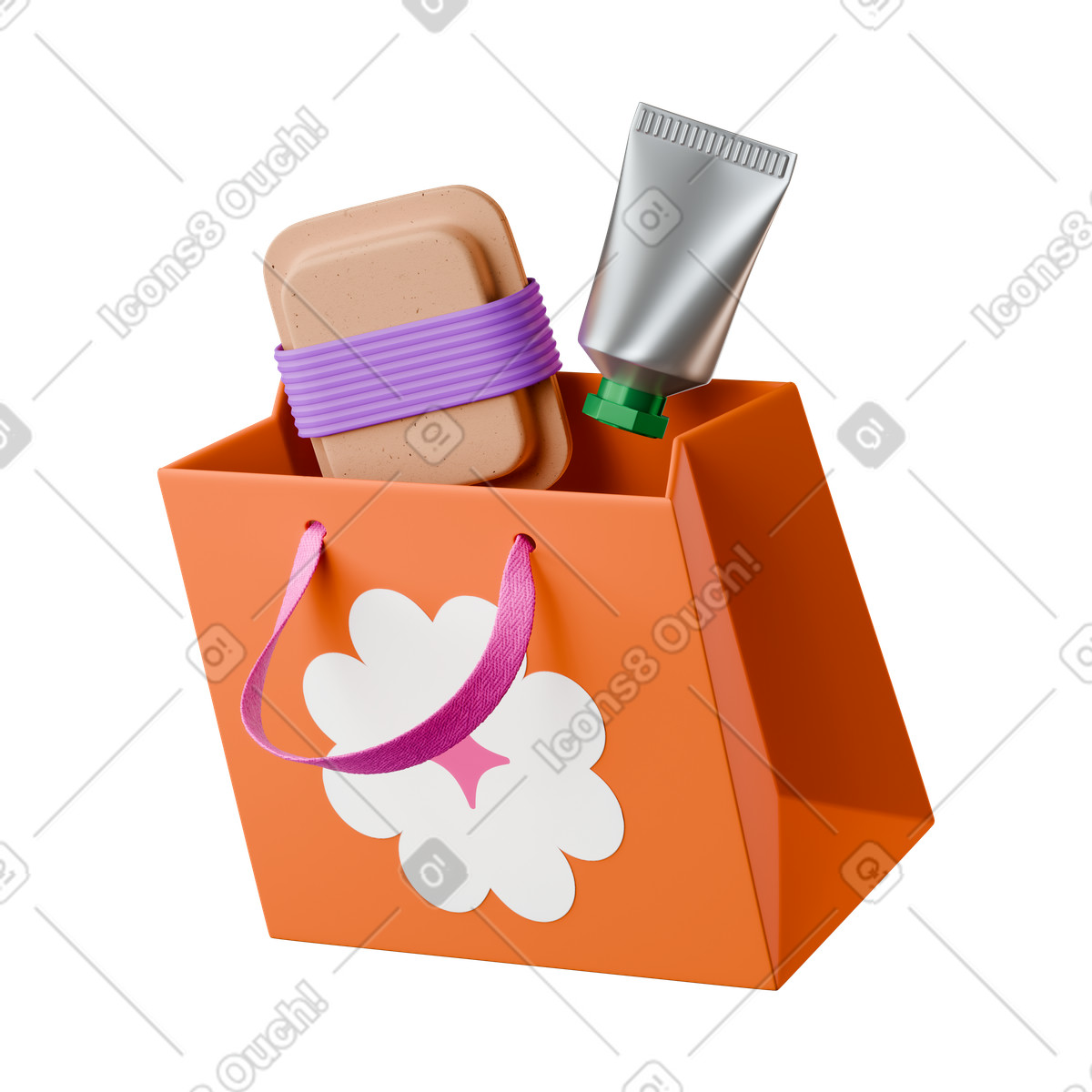 Shopping bag with products illustration in 3D Stickle style download in PNG, SVG