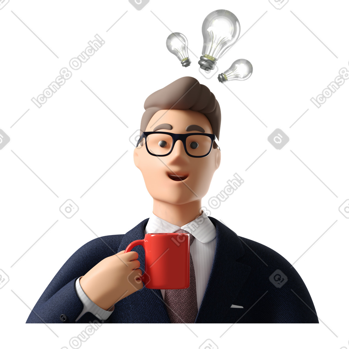L'uomo d'affari con una tazza di caffè ha avuto nuova idea illustrazione in stile 3D Business scarica in PNG, SVG
