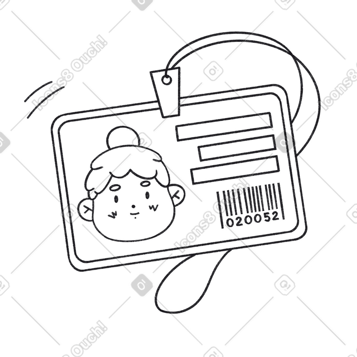 Ilustração de ID badge with photo and barcode, Staff authentication or attendee check-in em no estilo Bonbon Line para baixar em PNG, SVG
