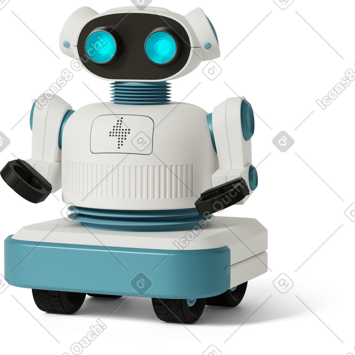 Ilustración Cute retro service robot on wheels, Home assistant and smart gadget en estilo 3D Casual life a descargar en PNG y SVG