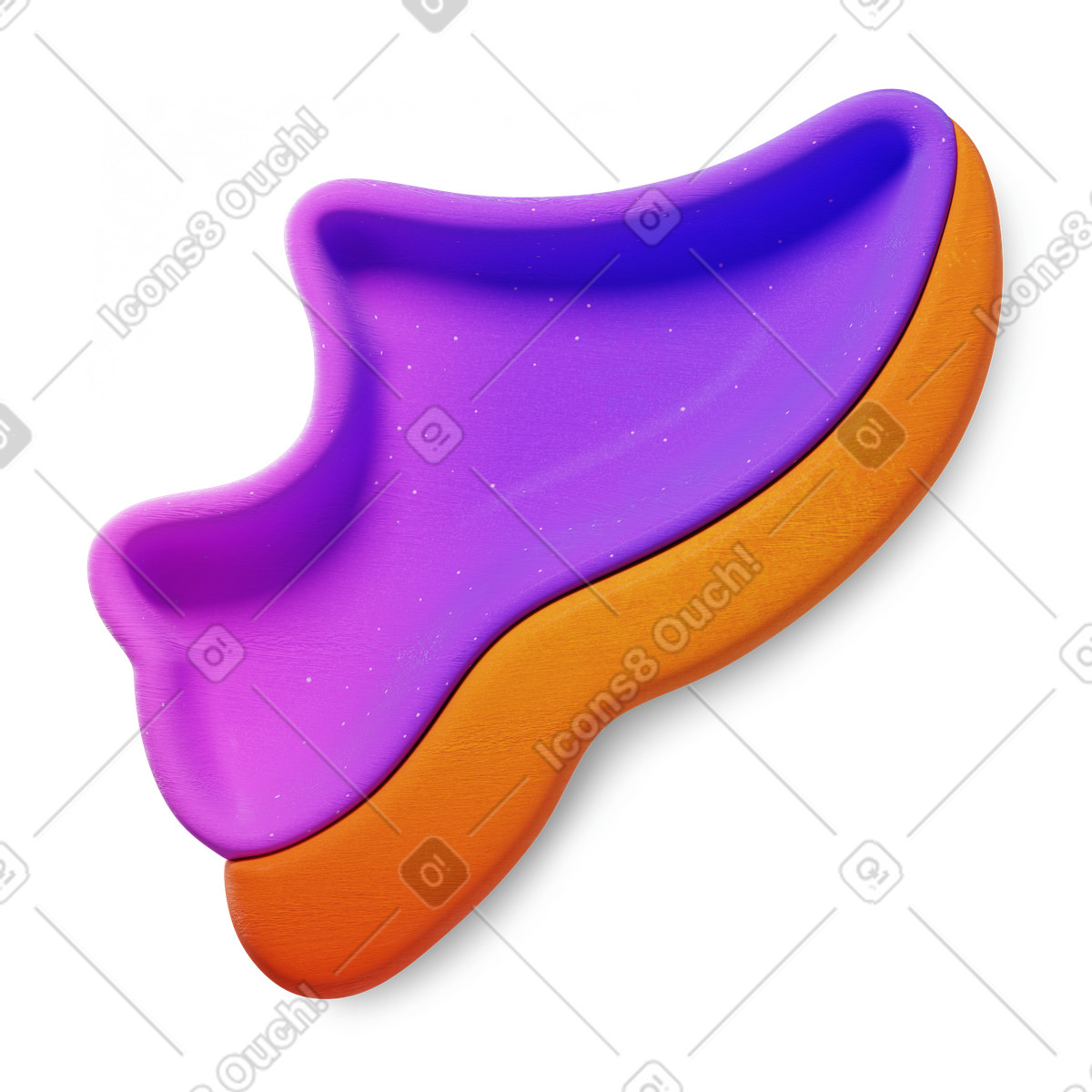 Sneaker silhouette colorful purple upper and orange sole minimal shape illustrazione in stile 3D Microsoft Fluent illustration scarica in PNG, SVG