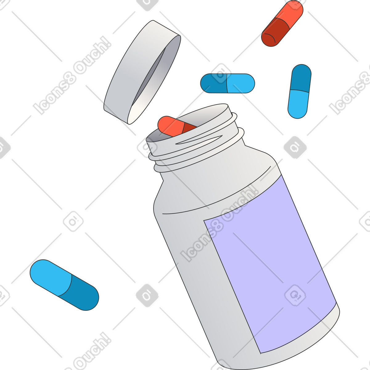 Ilustración animada Botella de píldoras en estilo Kit a descargar en GIF, Lottie (JSON), AE