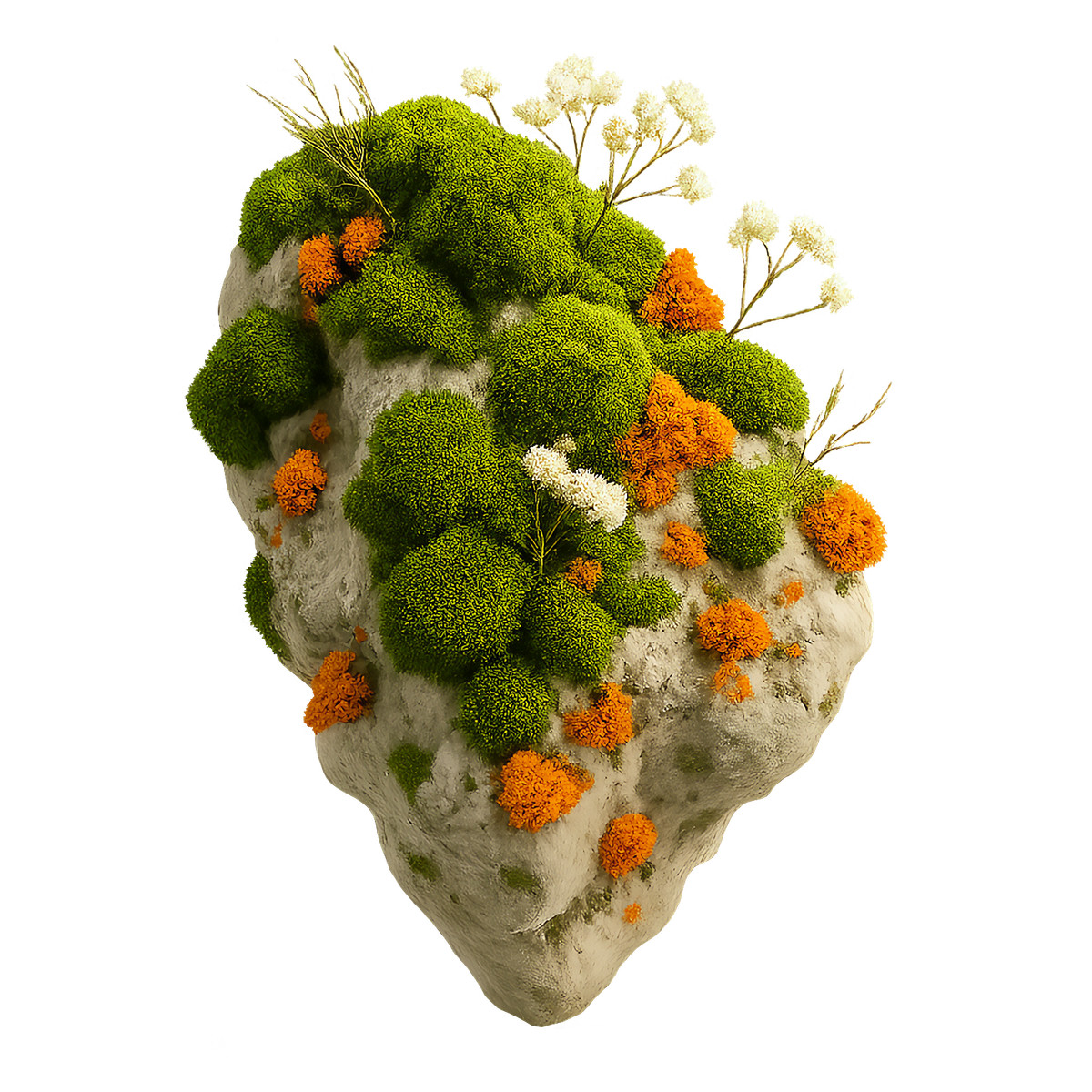 Ilustración Rock covered in vibrant moss and small flowers, Natural decor or botanical design en estilo Biomorphic a descargar en PNG y SVG