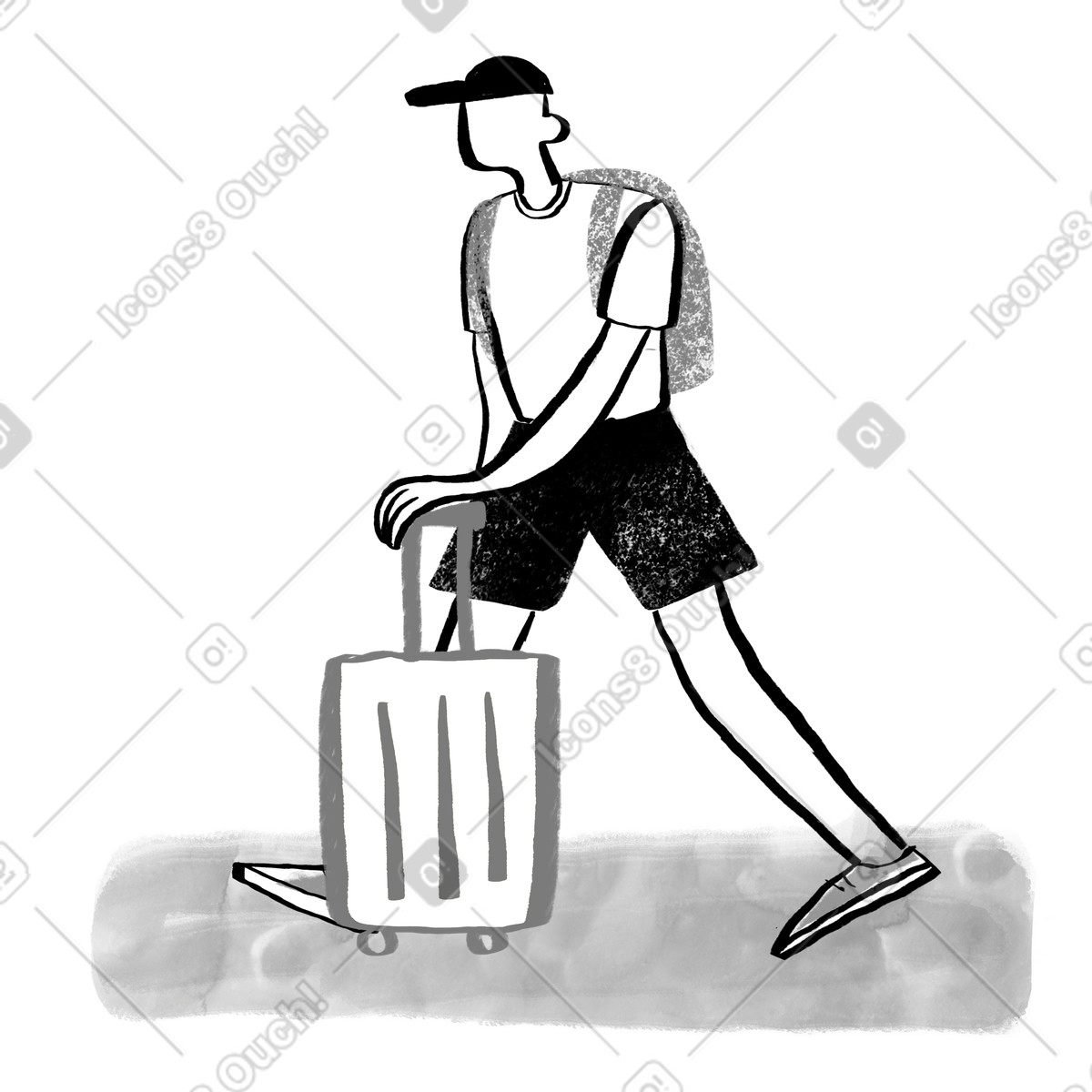 Иллюстрация Black and white man traveling with a suitcase в стиле Company — скачать в форматах PNG, SVG