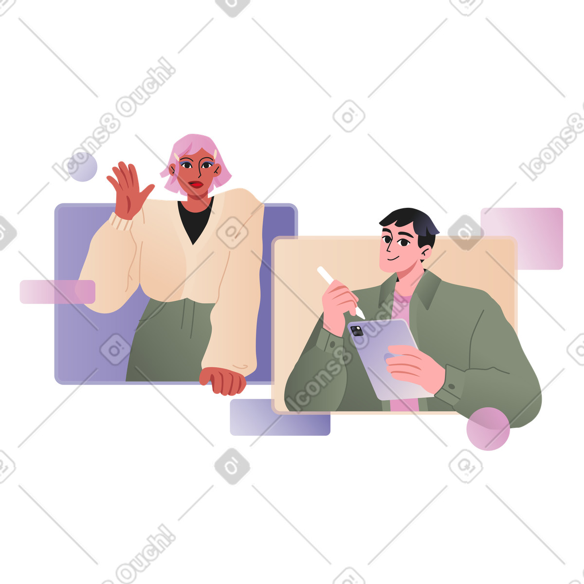 Coworking スタイルの オンライン商談での挨拶 のイラストをPNG、SVG形式でダウンロード
