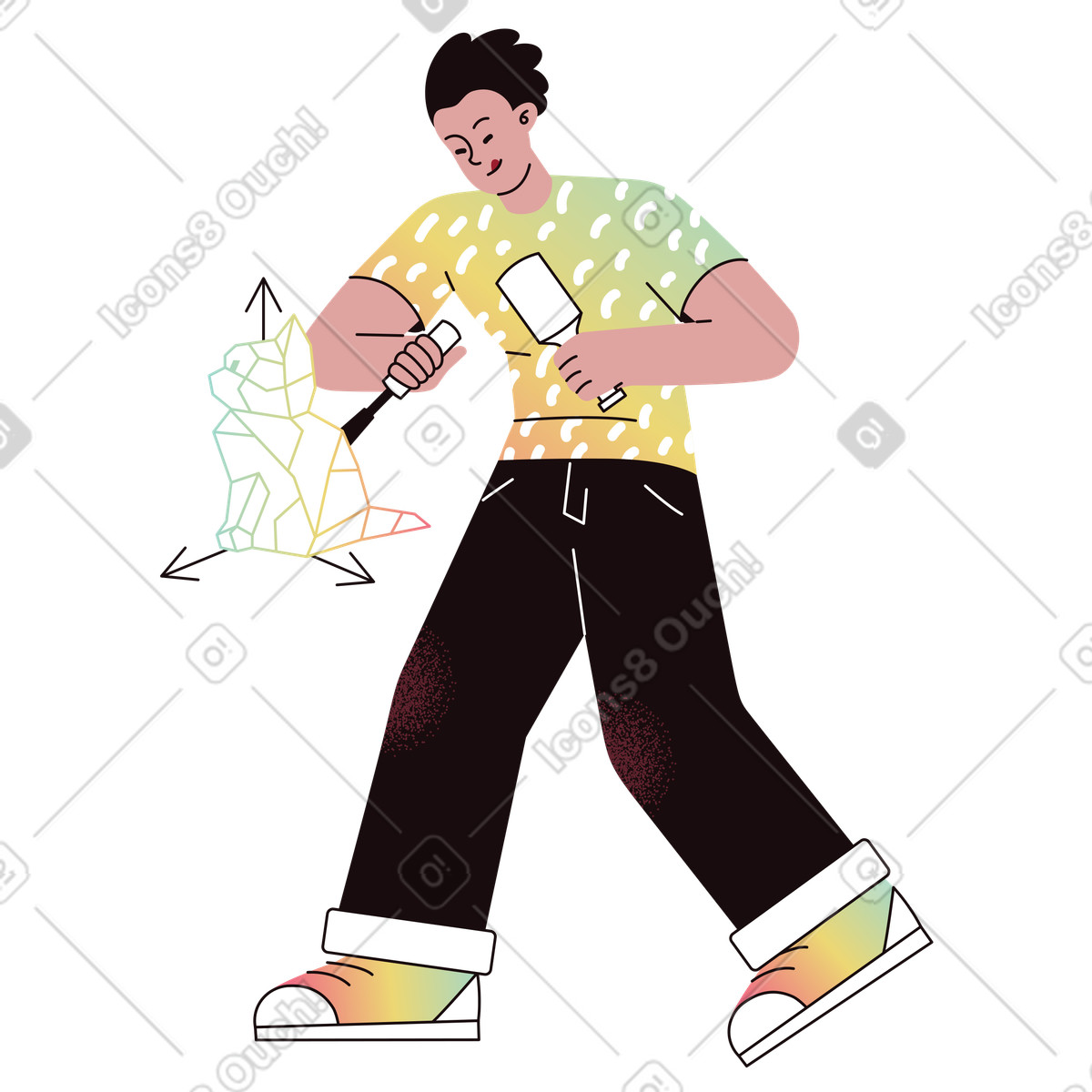 Artisan crafting polygon cat sculpture, 3D modeling and creativity-Illustration im Delight-Stil als Download in PNG, SVG