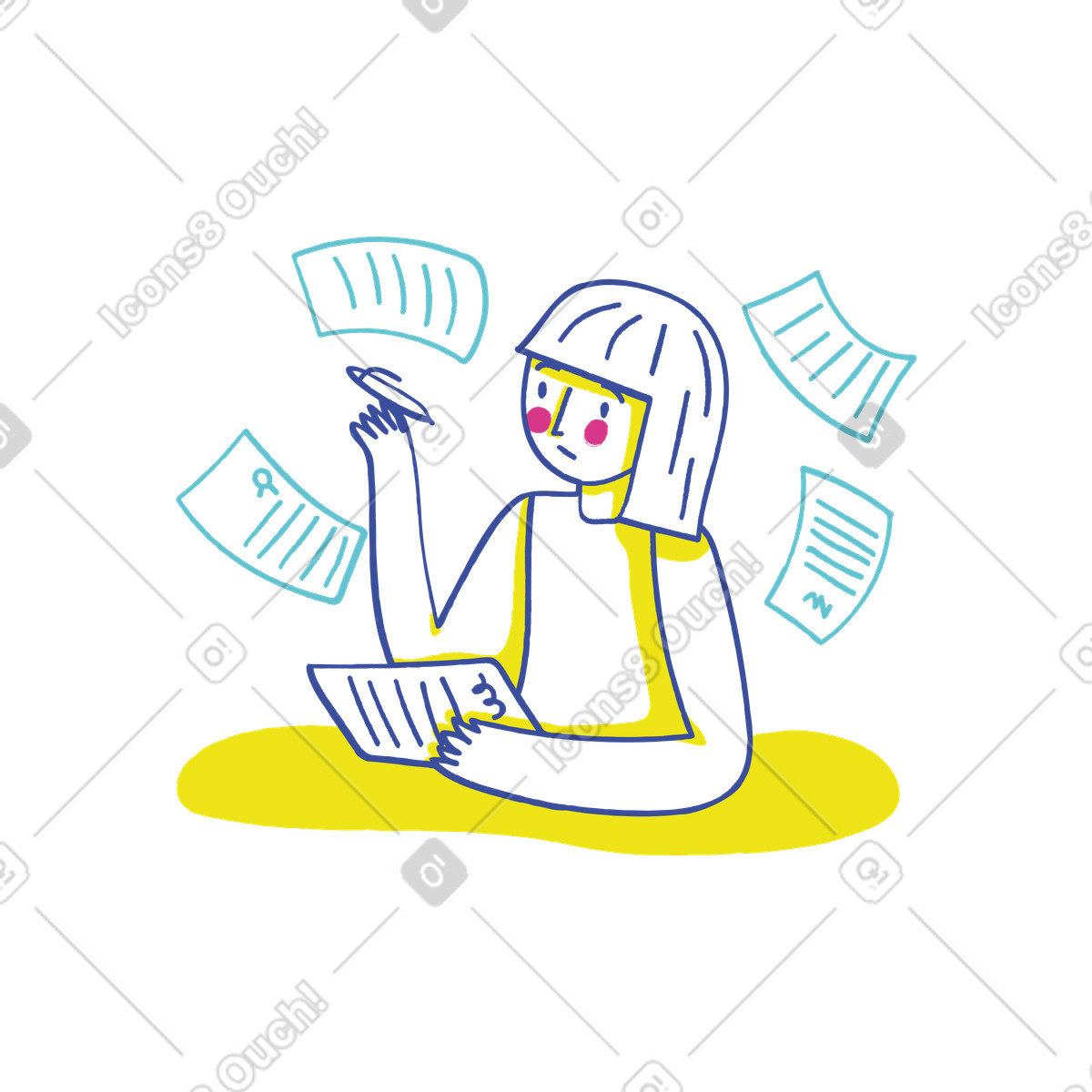 Filling out documents, Registration or application process illustrazione in stile Lime scarica in PNG, SVG