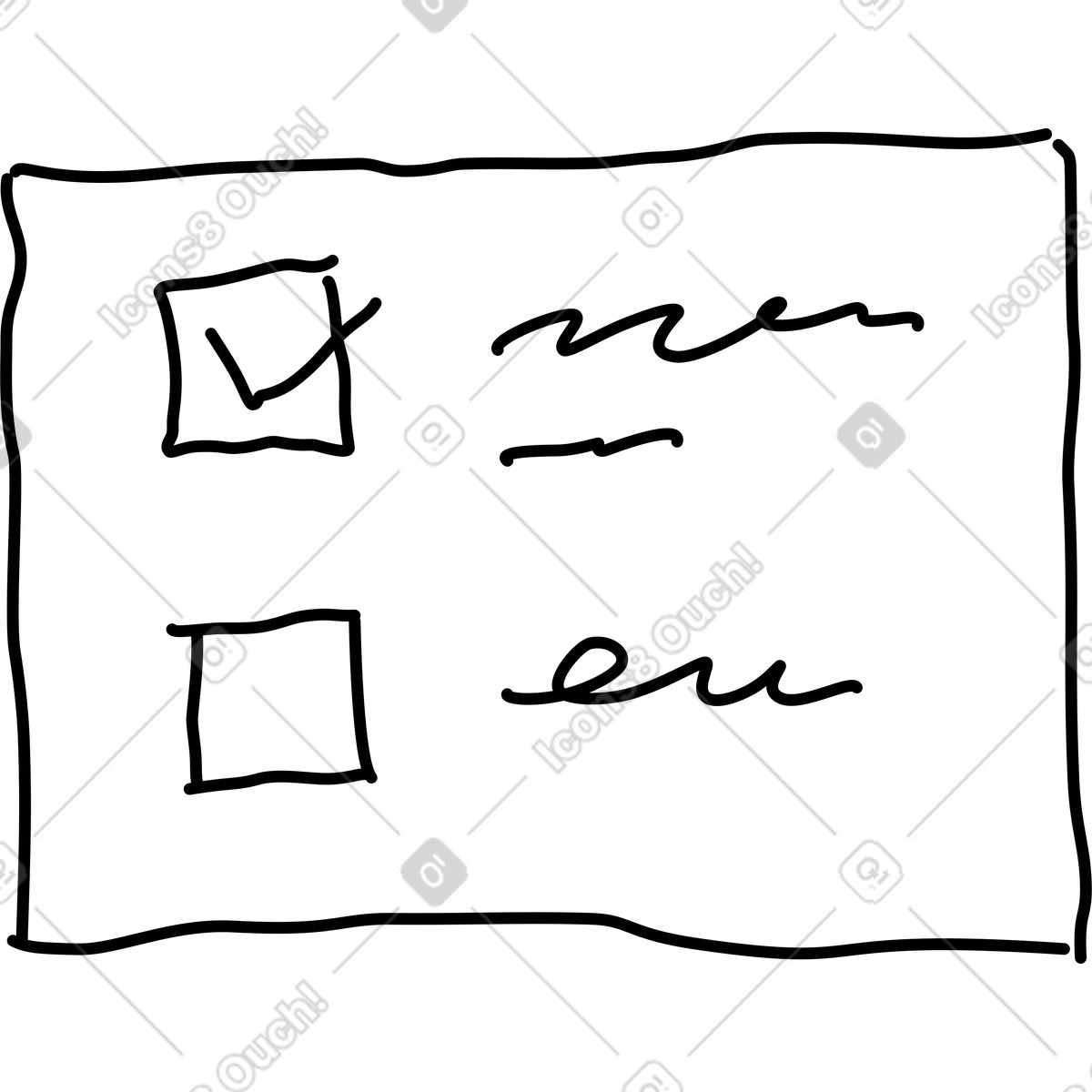 下载 Rough Sketch 风格的 To do list sheet featuring marked checkbox and scribbled notes 插画，支持 PNG、SVG 格式