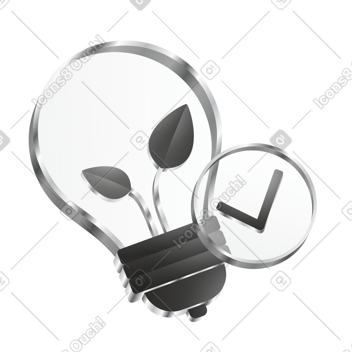 Token スタイルの Sustainability idea lightbulb with checkmark indicating verified green solution のイラストをPNG、SVG形式でダウンロード