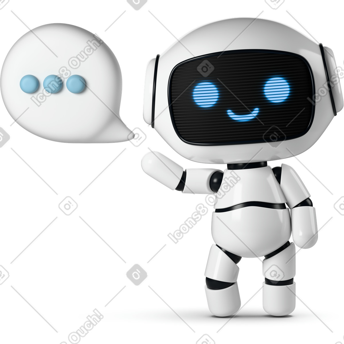 3D Business 스타일의 Cute robot with speech bubble 애니메이션 일러스트레이션 GIF, Lottie(JSON), AE로 다운로드
