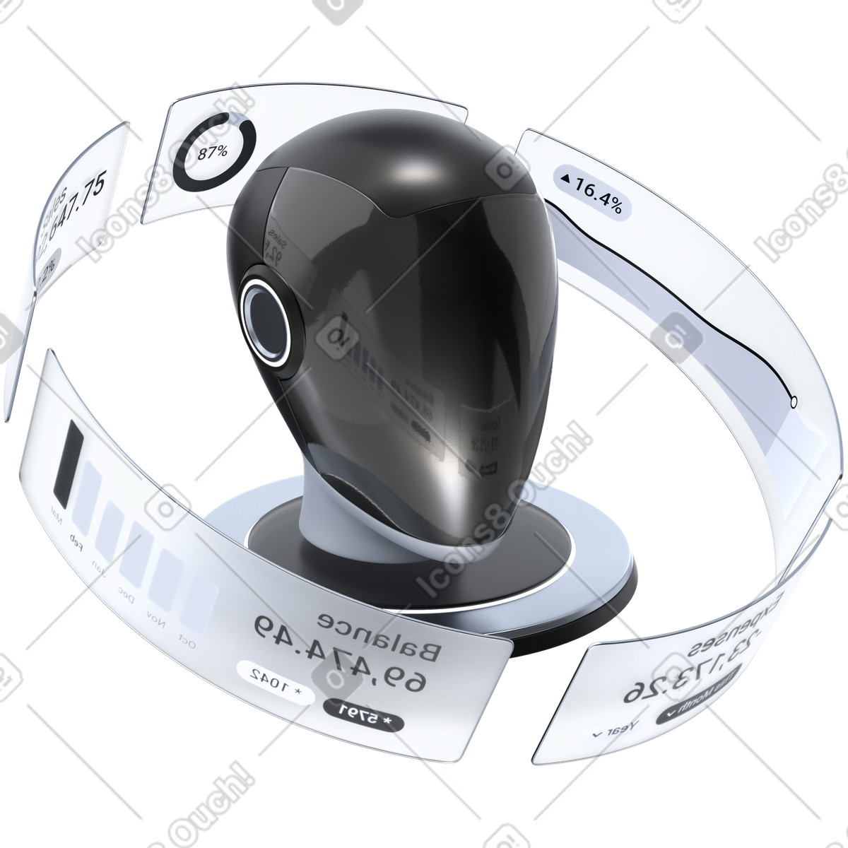 AI assistant with financial dashboard and real time KPI monitoring illustration in 3D Pro style download in PNG, SVG