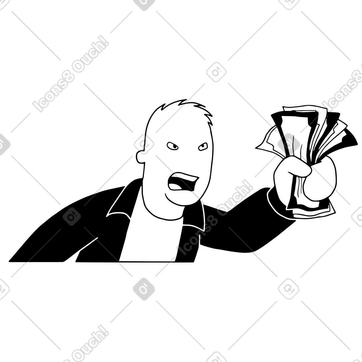 Ilustración Personaje de doodle diciendo que tome su dinero en estilo Dudes a descargar en PNG y SVG