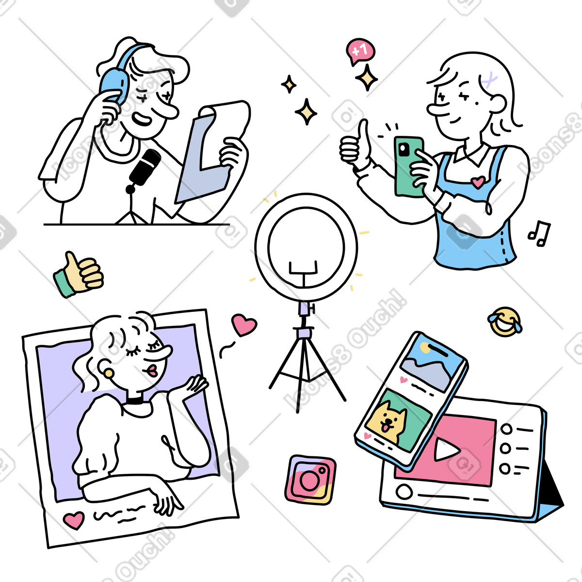 Иллюстрация Создание контента для социальных сетей в стиле Notes — скачать в форматах PNG, SVG