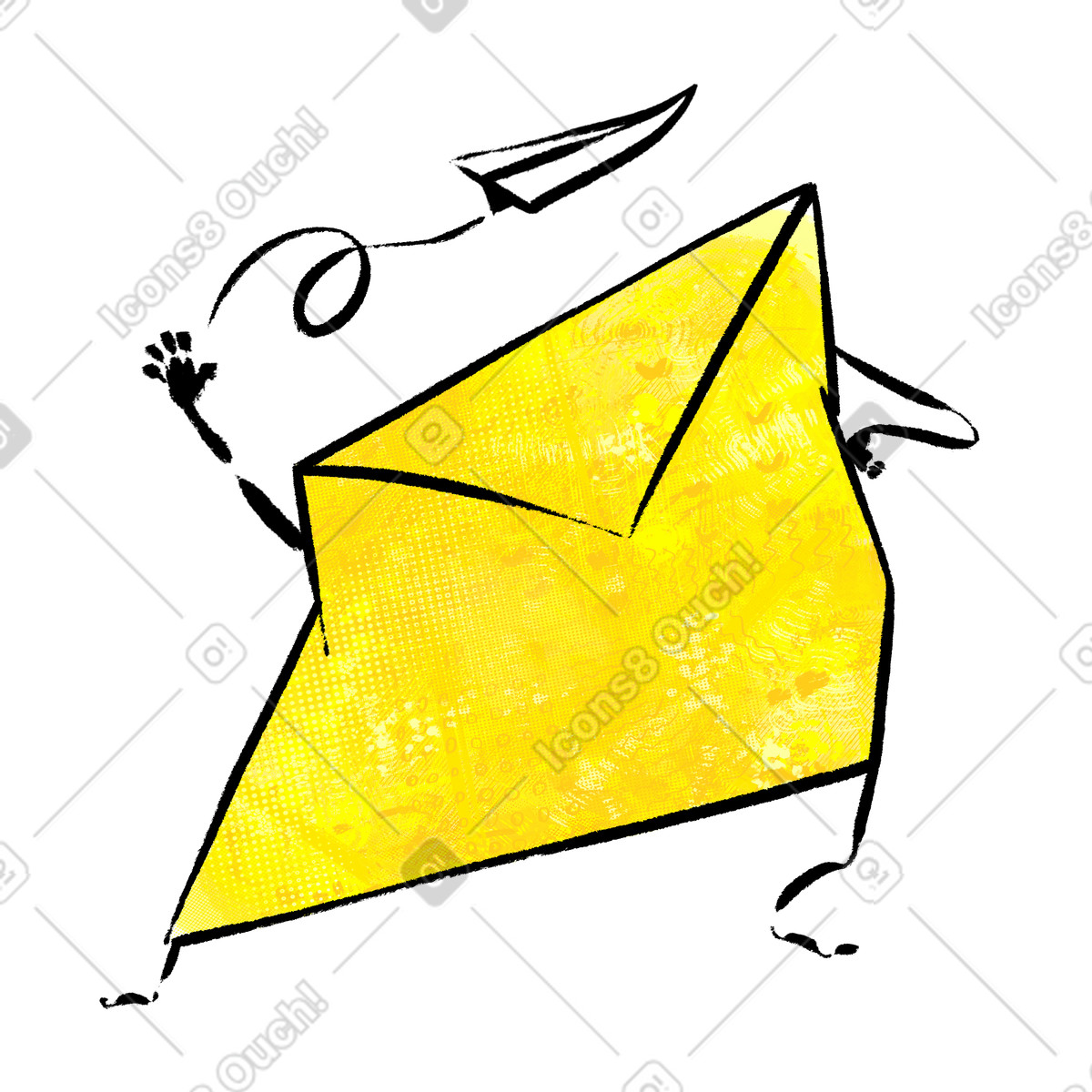 Ilustración Sobre lanzando avión de papel y enviando mensaje en estilo Doobry a descargar en PNG SVG