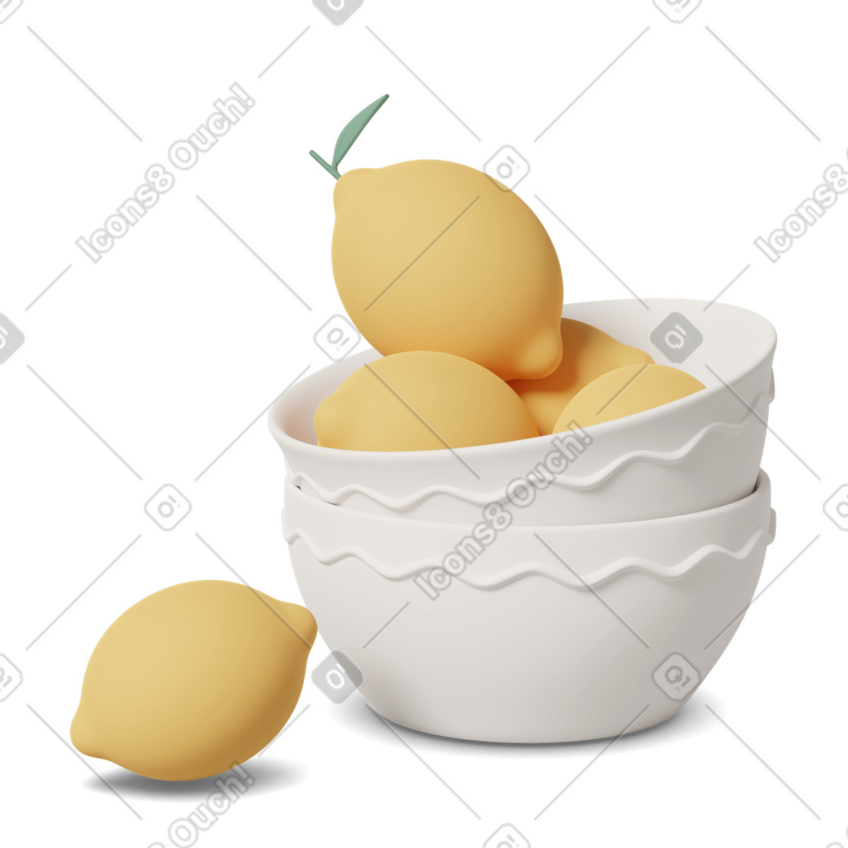 Lemons in bowl illustration 3D Casual life style download PNG, SVG