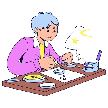 A jewelry maker with focused eyes is working on a silver ring. Their hands are delicately shaping the metal, using a small pair of pliers and a file to refine the design. The silver ring has a smooth, shiny surface, and the workspace is cluttered with tools like a soldering iron, various pliers, and small gemstones. The background features a wooden workbench with a soft light illuminating the scene, highlighting the intricate details of the jewelry being crafted.