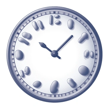 A quirky wall clock with a round face. The clock features numbers that are represented by various types of beans, each one uniquely shaped and textured. The hour and minute hands are also formed by elongated beans, positioned precisely to indicate the time. The clock's background is adorned with simple patterns that complement the bean theme, enhancing the visual interest of the piece.