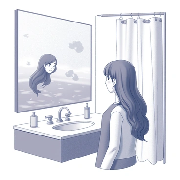 Yashiro Nene talking to a mermaid spirit swimming in the bathroom