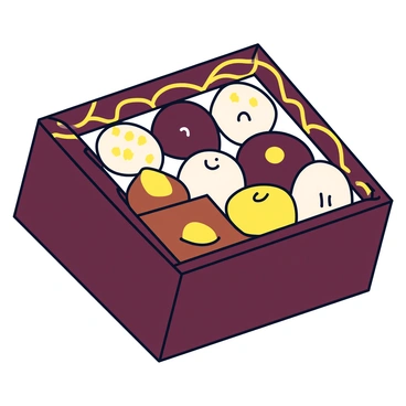 A square luxurious box of assorted chocolates with a smooth, dark brown exterior. The box has elegant gold accents forming intricate patterns on the lid. Inside, an assortment of chocolates in various shapes and sizes is neatly arranged. Each chocolate has rich colors, such as deep burgundy, creamy white, and golden caramel. The chocolates are artfully designed, some with glossy finishes and others with textured surfaces. The box is partially open to showcase the delightful treats within.