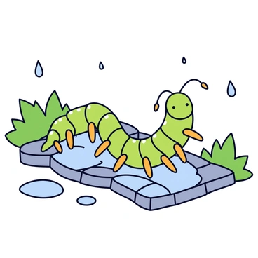 A centipede navigating puddles on a rainy pathway