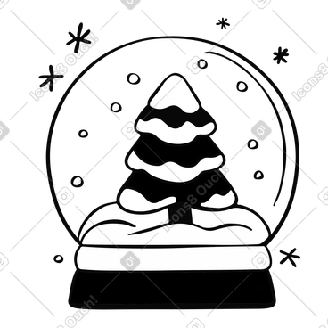 Illustration animée Boule à neige de noël avec un sapin sous la neige aux formats GIF, Lottie (JSON) et AE