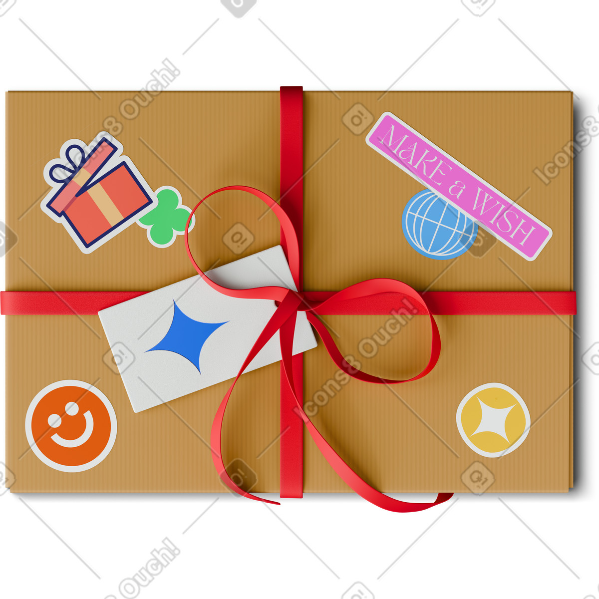 Ilustración Top view of gift box with red ribbon en estilo 3D Hygge a descargar en PNG y SVG