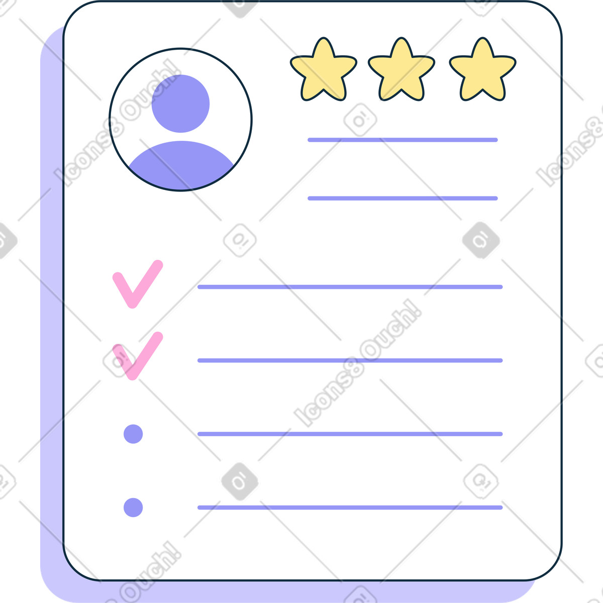 Resume card with stars and photo-Illustration im Bubble gum-Stil als Download in PNG, SVG