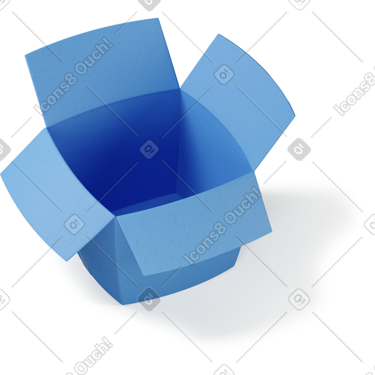 Ilustración Vista superior de una caja abierta azul en estilo 3D Buddy a descargar en PNG y SVG